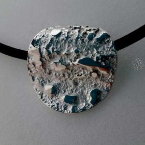 Textured Luna Large Silver Pendant Necklace
