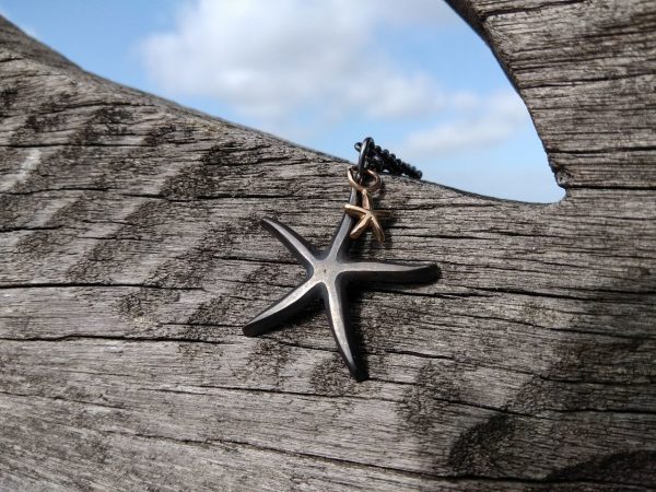 Starfish Pendant Necklace - Oxidised with Solid Gold Baby by Rob Morris