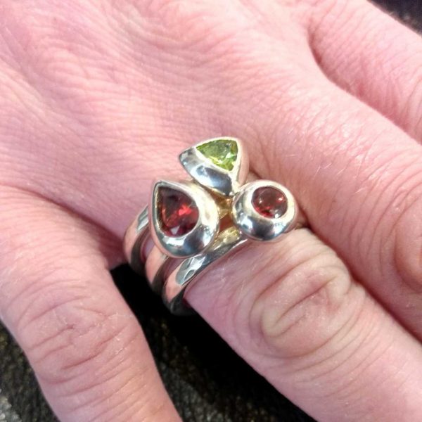 Handmade Silver Stack Rings, Round Silver Mount by Rob Morris