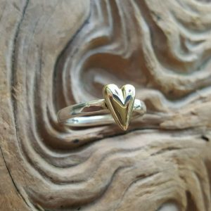 Medium Amor Ring in solid silver by Rob Morris with a solid gold heart