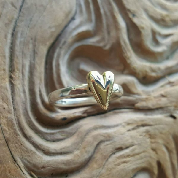 Small Amor Ring in solid silver by Rob Morris with a solid gold heart