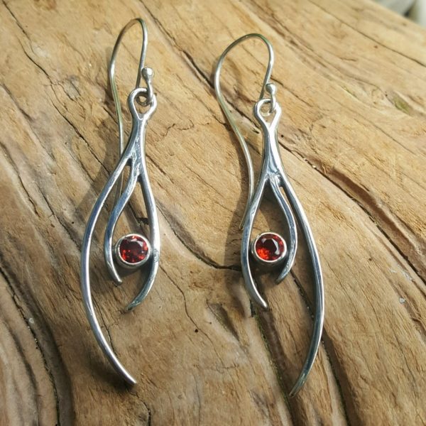 Stag Long Drop Earrings with Garnet by Rob Morris