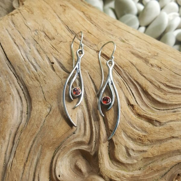 Stag Long Drop Earrings with Garnet by Rob Morris